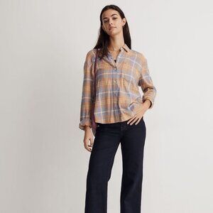Madewell Oversized Boyfriend Flannel Plaid Shirt NWT! Dusk Pearl